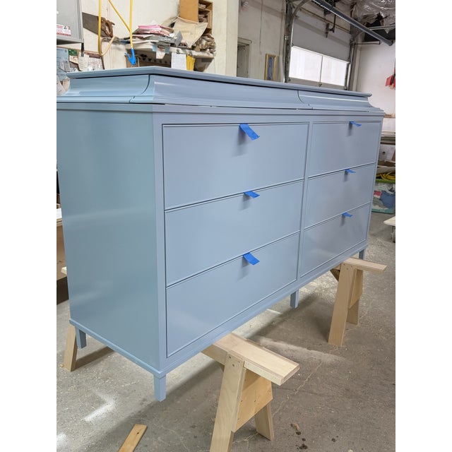 Stunning brand new solid wood eight drawer light blue (Benjamin Moore 814) semi gloss dresser. Custom made but too large...