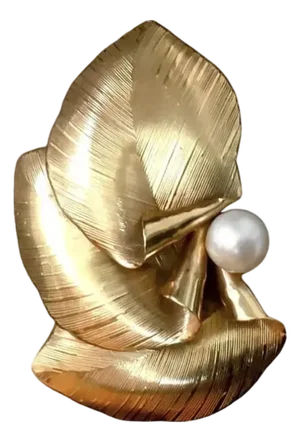 Vintage 14k Gold Leaf-Form Brooch With Pearl