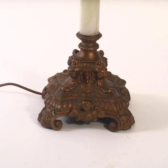 Early 20th Century Bronze Cherub Table Lamp With Onyx Column For Sale - Image 4 of 11