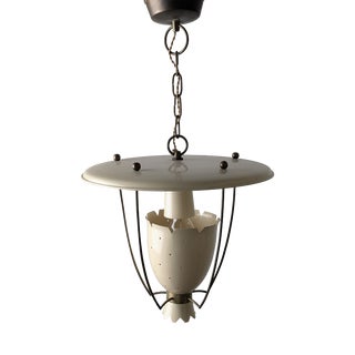 Italian Perforated Metal Pendant Lamp with Brass Details, 1940s For Sale