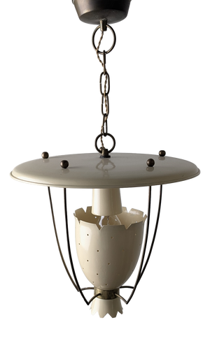 Italian Perforated Metal Pendant Lamp with Brass Details, 1940s