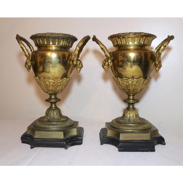 1930s 1930s Pair of Antique Ornate Gilt Bronze Porcelain Painting Urn Vase Garniture Ewer For Sale - Image 5 of 12