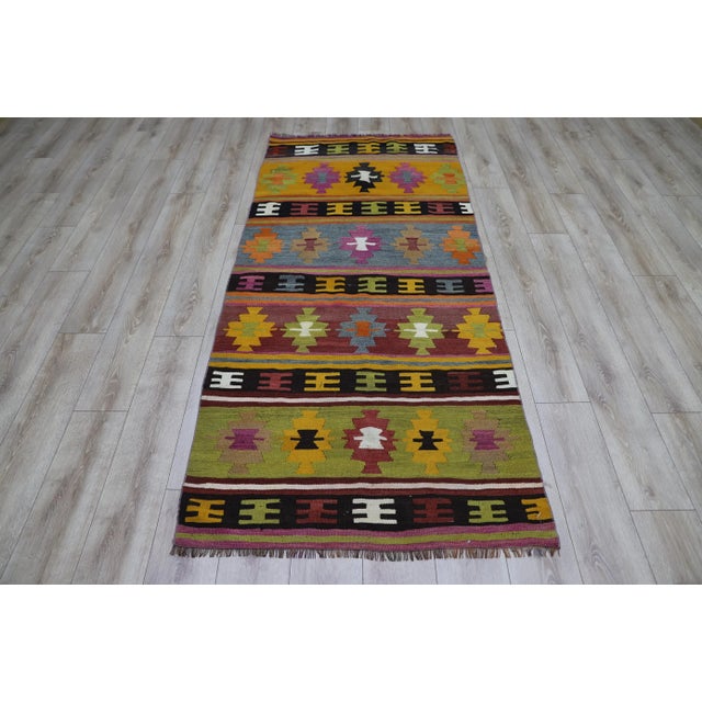 1970s Scandinavian Green Striped Kilim Rug For Sale - Image 13 of 13