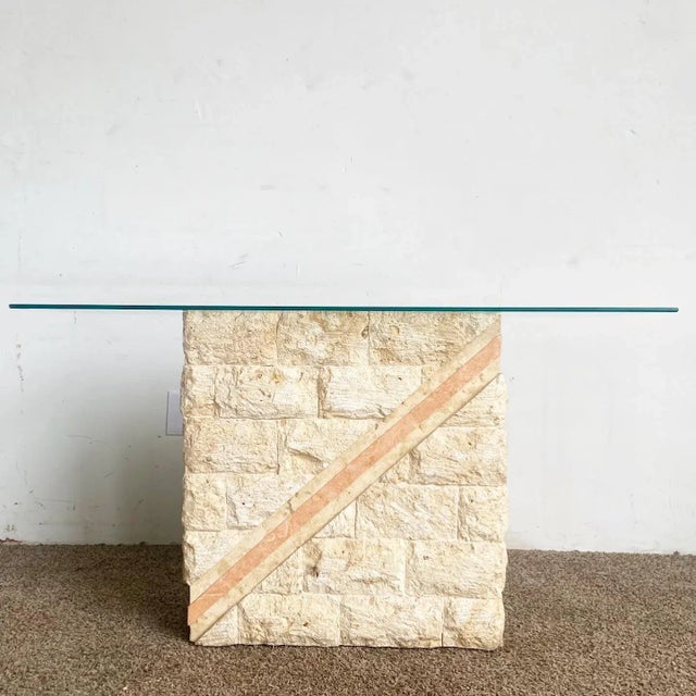 Postmodern Tessellated Mactan Stone Console Table With Polished Pink Stone Accent For Sale - Image 4 of 11