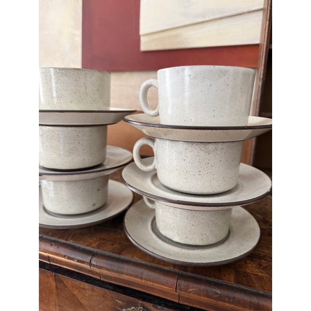 Ceramic 1960s Zaalberg Holland Speckled Stoneware Cups and Saucers - Set of Nine (9) For Sale - Image 7 of 12