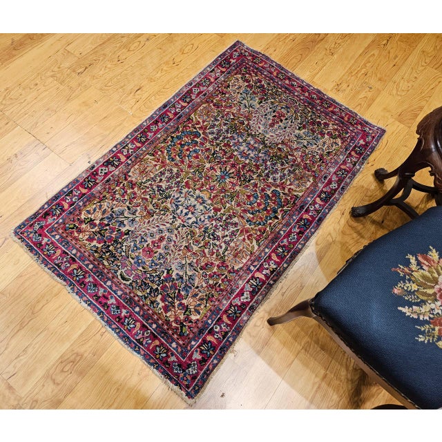 19th Century Persian Kerman Lavar Rug, Hand-Knotted Wool, All-over Floral Pattern, Ivory & Green, 3x5 For Sale - Image 11 of 13