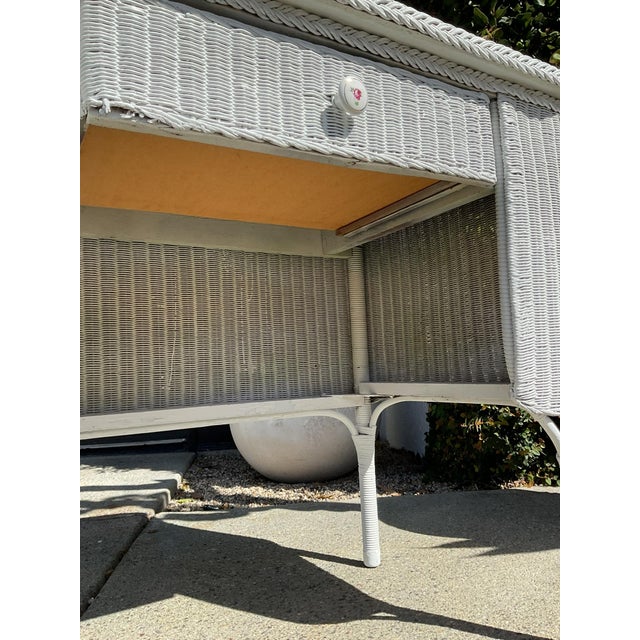 Vintage White Wicker Writing Desk / Vanity Table With Drawer For Sale - Image 13 of 15
