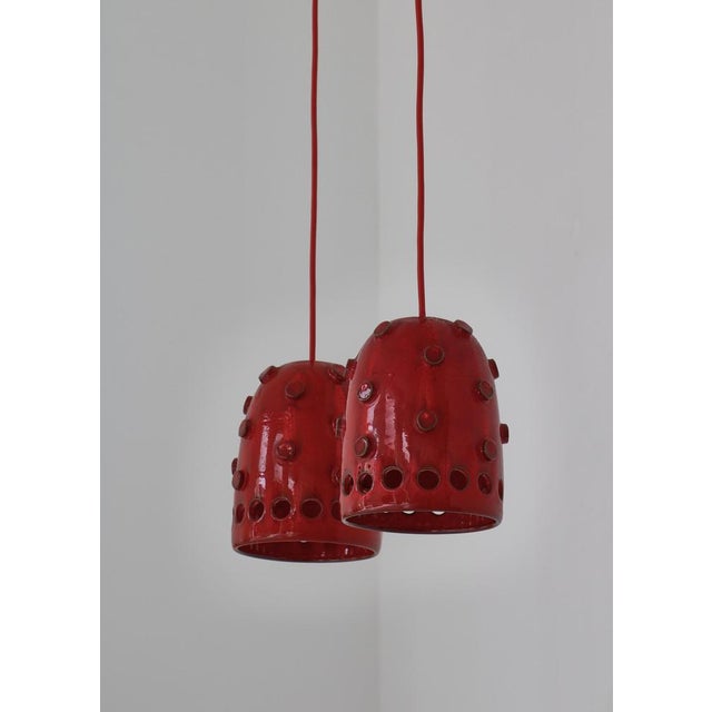 Unique Danish Modern pendants handmade in the 1970s by artist Jette Hellerøe at Axella studio, Denmark. The lamps are made...