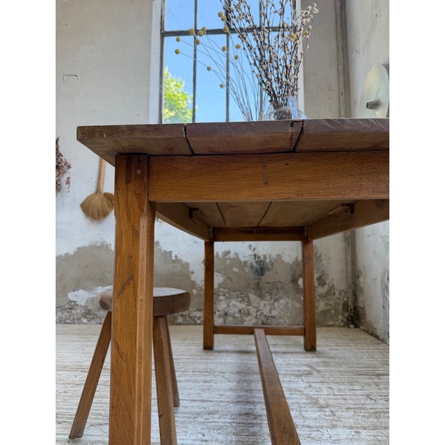 Brown Golden Oak Farmhouse Table, 1970s For Sale - Image 8 of 18
