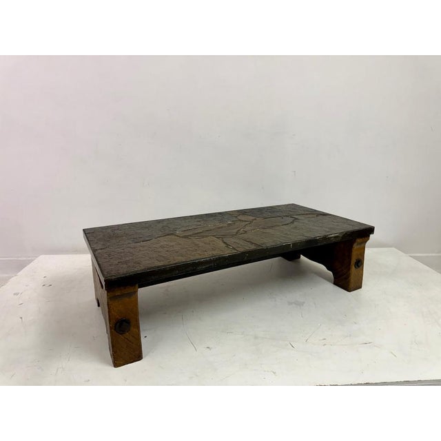Brutalist Slate, Concrete and Oak Coffee Table, 1960s For Sale - Image 10 of 12