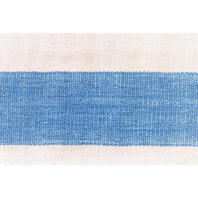Doris Leslie Blau Dhurrie Vintage Striped White And Blue Flatweave Cotton Rug For Sale - Image 4 of 8
