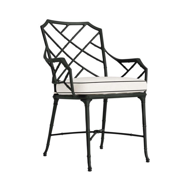 Brown Jordan Calcutta Arm Chair in Black Jade with Sea Salt and Castaway Welt Cushions For Sale