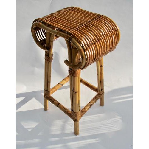 Mid-Century Rattan Cocktail Bar with Three Stools, 1960s, Set of 4 For Sale - Image 15 of 18