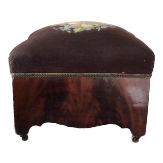 19th Century Empire Flame Mahogany Needlepoint Footstool Ottoman For Sale