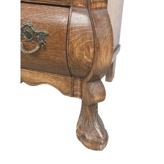 Vintage Dutch Baroque Revival Oak Bombé Three-Drawer Chest With Paw Feet For Sale - Image 17 of 18