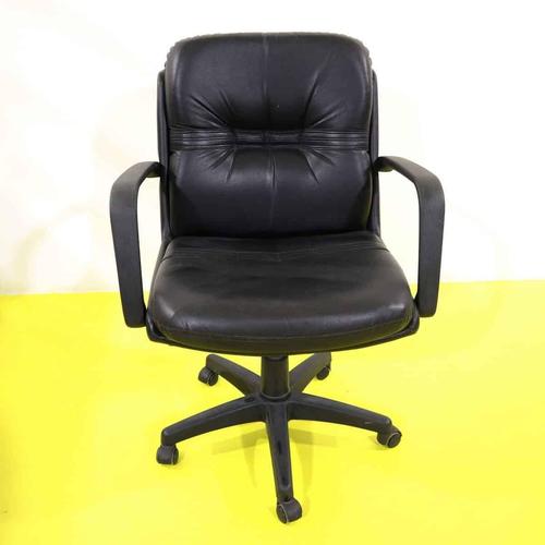 Vintage Black Faux Leather Swivel Office Chair For Sale - Image 10 of 10
