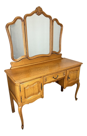 French Louis Style Oak Dressing Table with Mirror