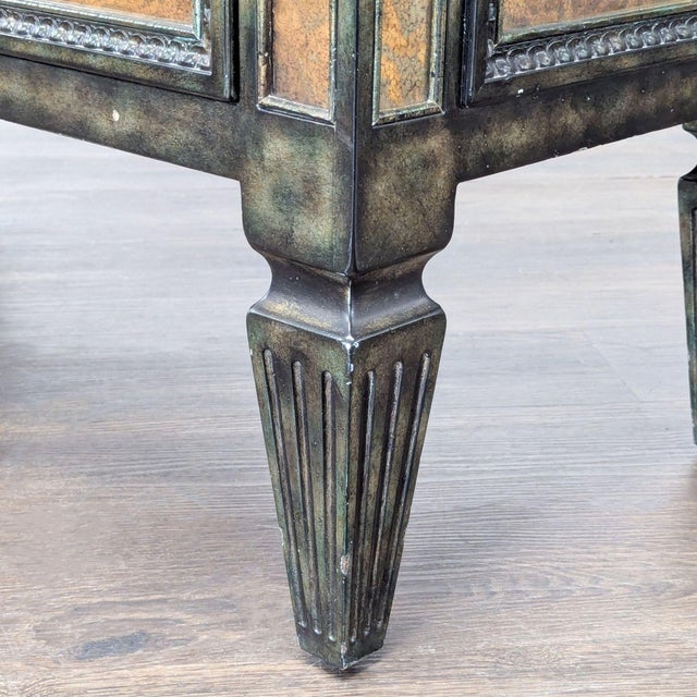 Wood 1980s Theodore Alexander Venetian Art Deco Gilded Verre Églomisé Two-Drawer Chest For Sale - Image 7 of 12