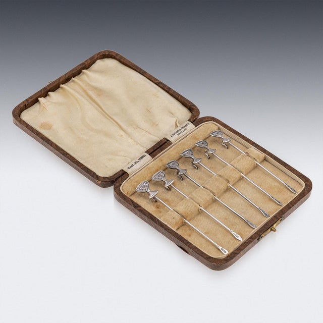Vintage 20th Century English Silver Cocktail Sticks, 1934, Set of 6 For Sale - Image 4 of 13