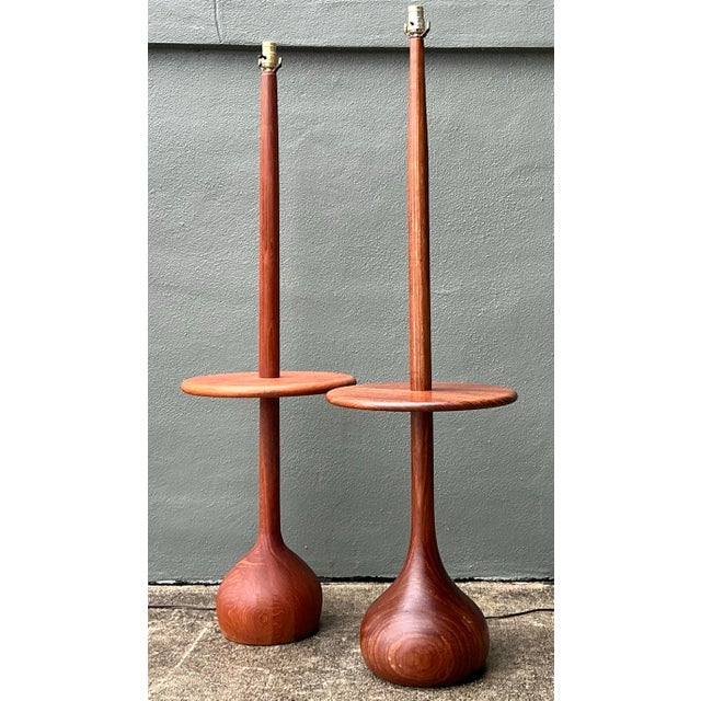 Vintage 1950s MCM Danish Teak Onion Bulb Floor Lamps - A Pair For Sale - Image 12 of 12
