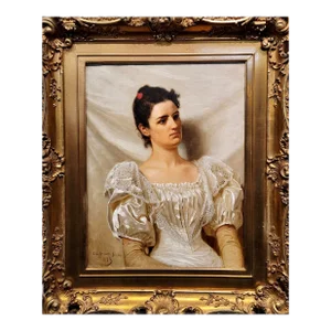 John George Brown -Portrait of an Elegant Woman-19th Century Oil Painting