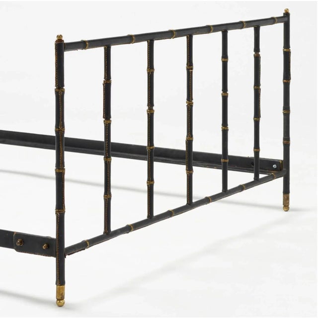 Mid-Century Modern Jacques Adnet Hermes Leather and Brass Full Size Bed Frame, France 1950 For Sale - Image 3 of 13
