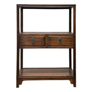 Chinese Brown Stain Wood Rectangular Small Curio Display Stand For Sale