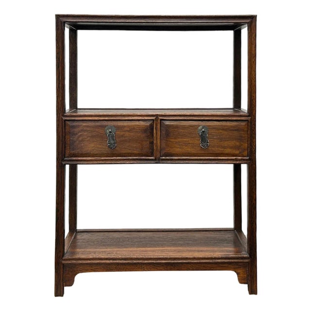 Chinese Brown Stain Wood Rectangular Small Curio Display Stand For Sale