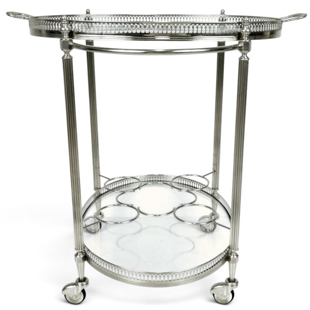 Vintage French Neoclassical Chrome Plated and Brass Drinks Trolley with Serving Tray, 1950s For Sale - Image 6 of 18