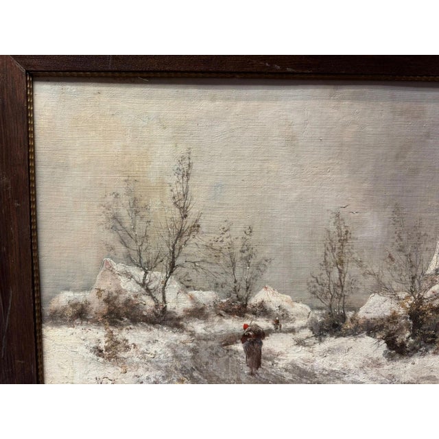 Hill Jean, Belgium Winter Landscape Man Alone Church in the Background, 1916, Oil on Canvas For Sale - Image 3 of 13