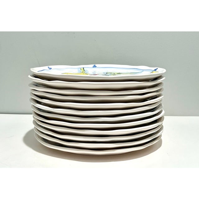Handpainted Italian Lemon Dinner Plates Blue White Citrus Dining - Set of 12 For Sale - Image 11 of 13