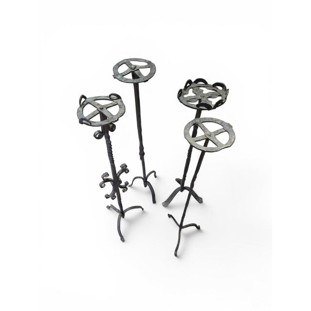 Spanish Gothic Wrought Iron Candlesticks, Late 15th Century, Set of 4 For Sale - Image 14 of 15