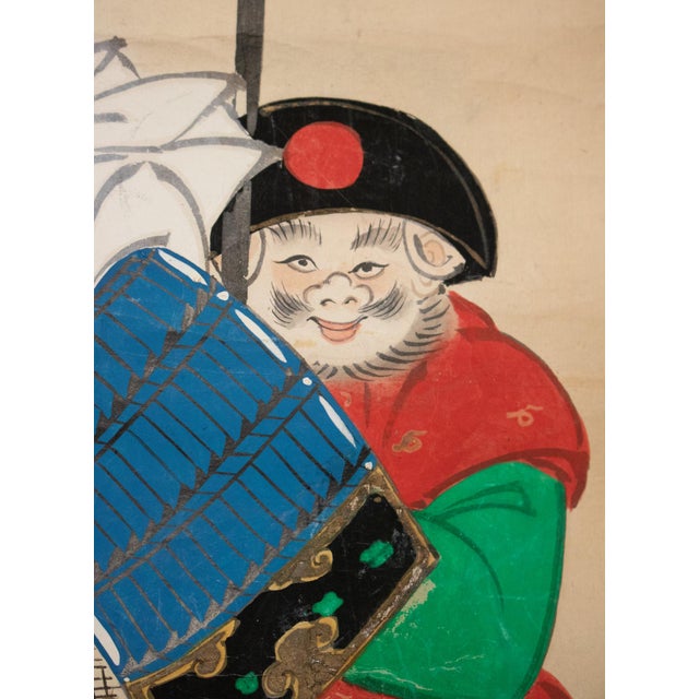 Ruby Red Antique Japanese Scroll Painting "Minister Takenouchi No Sukune and Empress Jingū" For Sale - Image 8 of 18