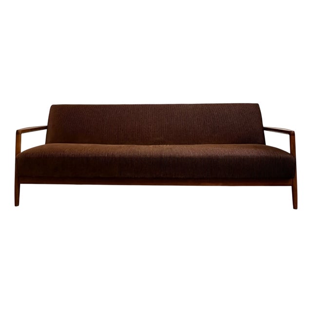Mid-Century Teak Daybed Sofa with Corduroy Fabric, 1960s For Sale
