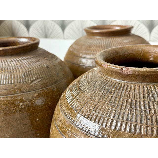 Antique Chinese Terracotta Ceramic Pickling Jar Flower Pot Planter Vases - Set of 3 For Sale - Image 9 of 9