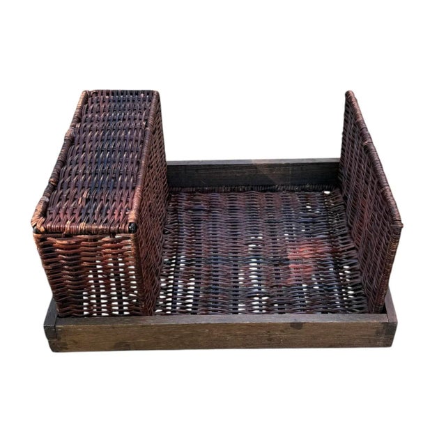 Wood Vintage Rattan and Wood Utensil & Plate Caddy For Sale - Image 7 of 12