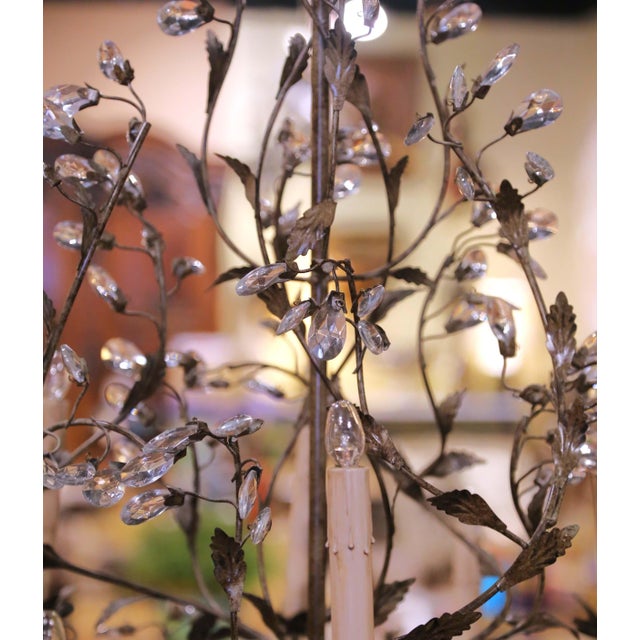 French Early 20th Century French Iron and Crystal Floral Chandelier For Sale - Image 3 of 8