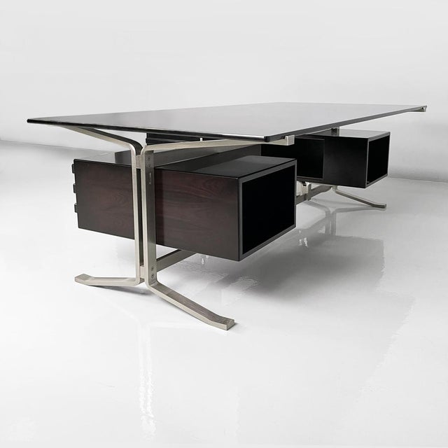 1970s Italian Modern Black Wood, Steel and Smoked Glass Desk from Formanova, 1970s For Sale - Image 5 of 18