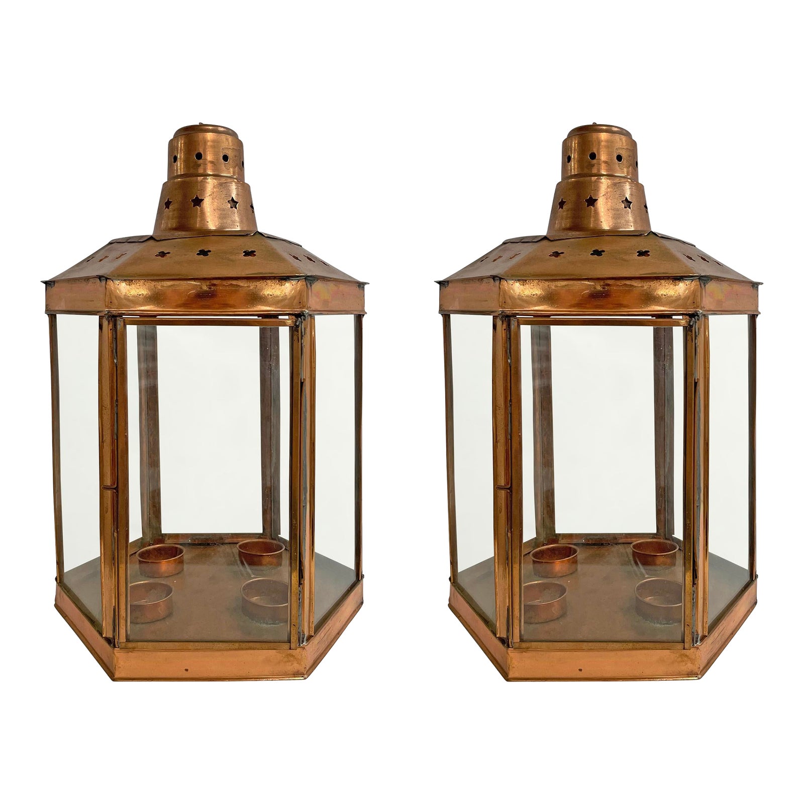 Pair of Vintage Copper Candle Lanterns Chairish