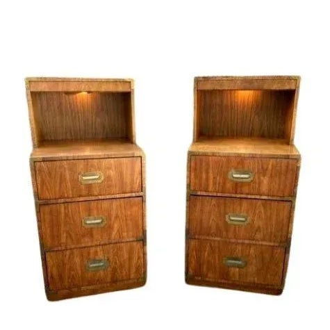 Wood Mid 20th Century Dixie Campaigner Tall Lighted Nightstands - a Pair For Sale - Image 7 of 7