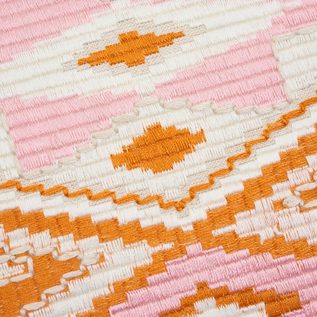 Tribal Schumacher Bayeta Pink and Orange Embroidery Pillow For Sale - Image 3 of 6