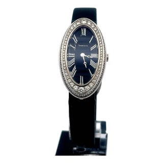 6840 Tiffany & Co. Diamond Gold Wristwatch Ladies Double Row Bezel 18k White For Sale