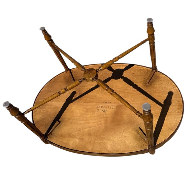 Heritage Mid 20th Century Heritage Burl Walnut French Provincial Louis XVI Oval Coffee Table For Sale - Image 4 of 5