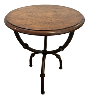 Baker Round Burl & Iron Occasional Side Table