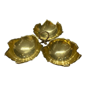 Mid 20th Century Alfredo Sciarrotta Mid-Century Modern Brass Triple Leaf Centerpiece Bowl, Newport, Rhode Island