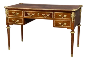 Louis XVI Style, Writing Desk, Bookmatched Walnut, Bronze, France, 1920s