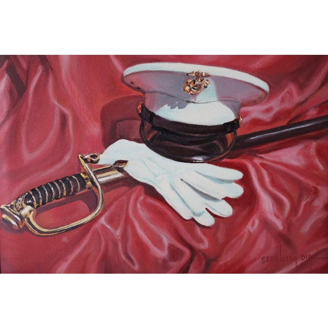 Late 20th Century Jorge Sepulveda Diaz Signed Original Usmc Regalia Still Life Painting, Framed For Sale - Image 10 of 18