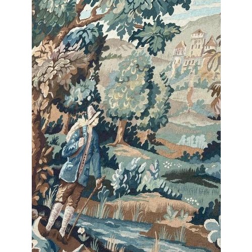 Mid-Century Handwoven Aubusson The Man Near the River Tapestry, 1970s For Sale - Image 14 of 18