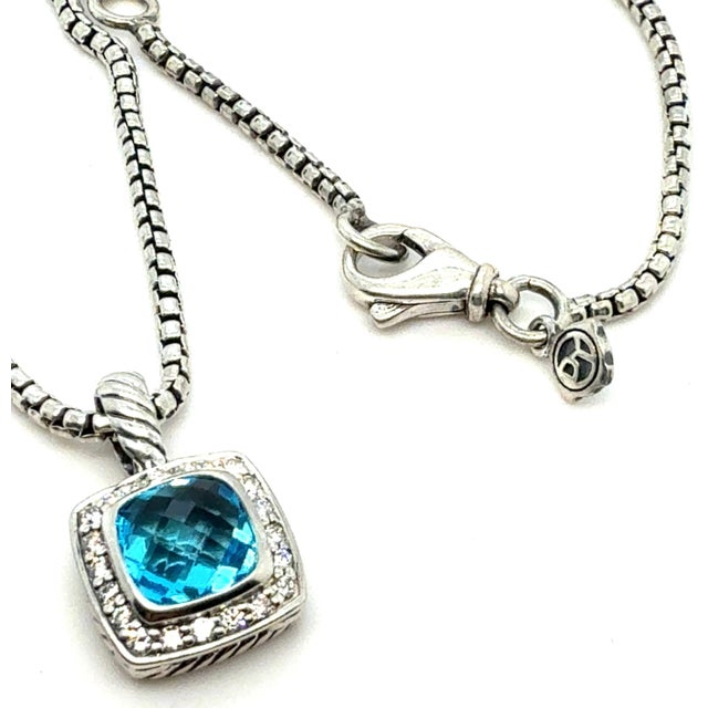 1990s David Yurman Blue Topaz Diamond Necklace 18" Sterling Silver Estate For Sale - Image 4 of 8