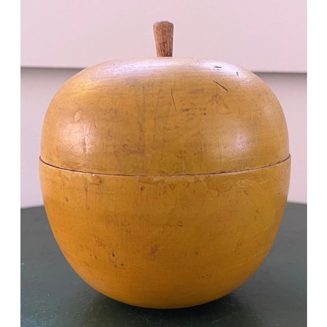 Antique Early 20th Century Paint Decorated Carved Wood Yellow Golden Apple Box For Sale - Image 11 of 12